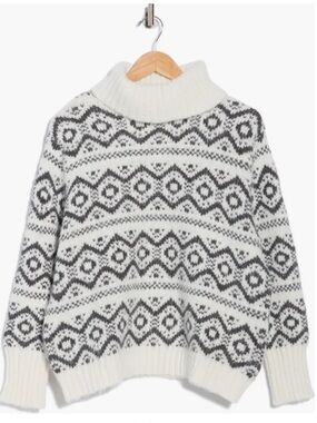 Joseph A Ivory and Charcoal Fair Isle Turtleneck Sweater